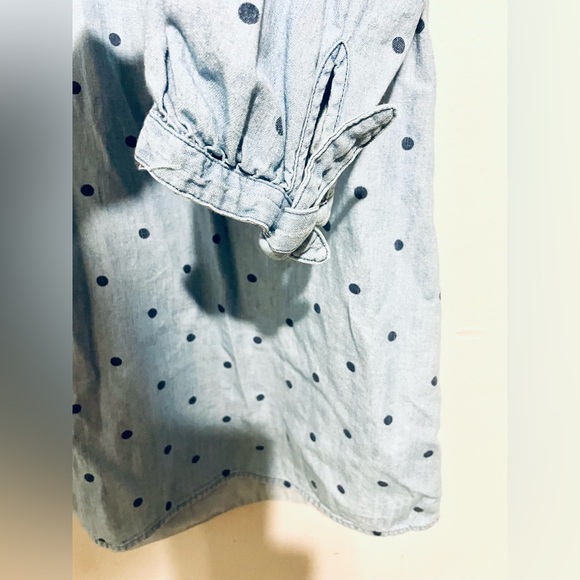 Old Navy Chambray Blue Polka Dots Shift Dress Size XL Tie Cuff Long Sleeve - Picture 4 of 7